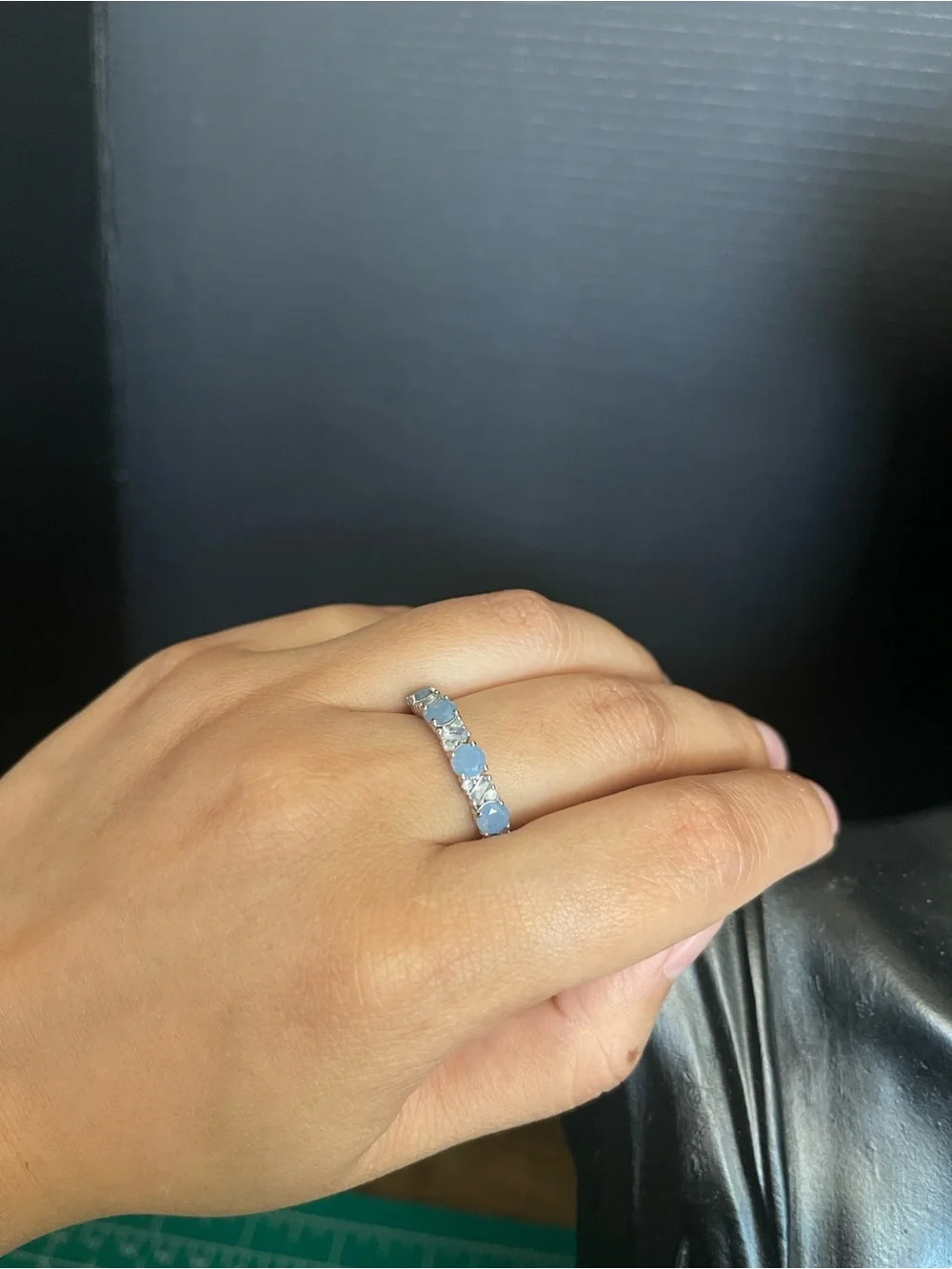 Bomb party blue gem eternity band stackable ring size 9
